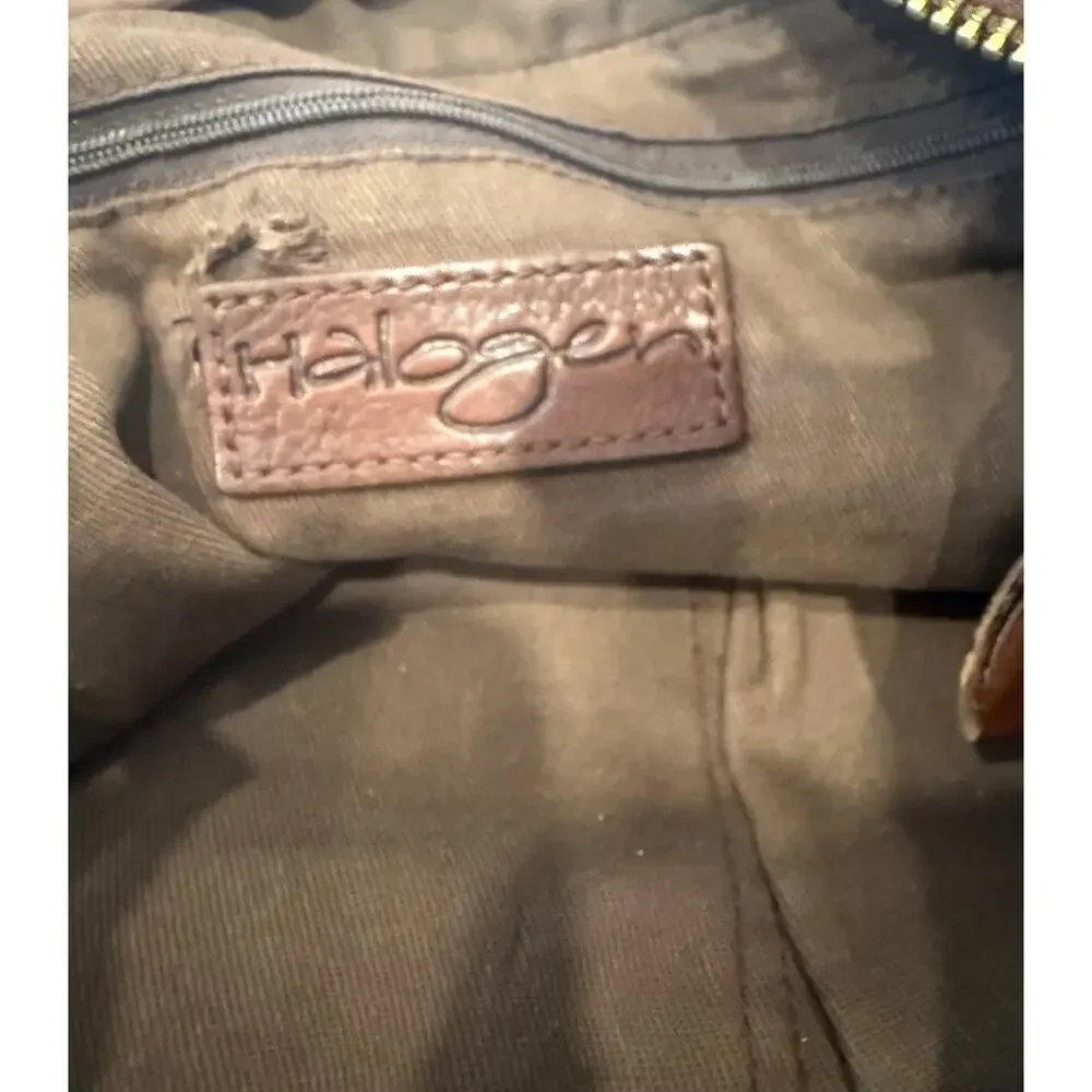 Halogen Brown Leather Medium Chain Accent Expanding Crossbody Purse‎ Bag